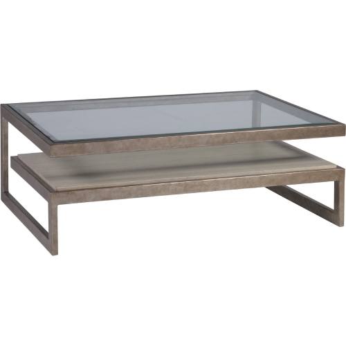 Soiree Cocktail Coffee Table in Gray Oak, Silver Leaf & Glass