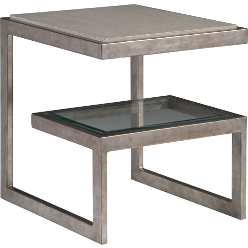 Soiree End Table in Gray Oak, Silver Leaf & Glass