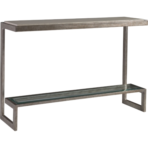 Soiree Console Table in Gray Oak, Silver Leaf & Glass