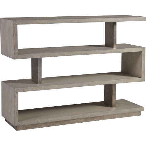 Soiree Low Bookcase in Gray Oak & Silver Leaf Metal