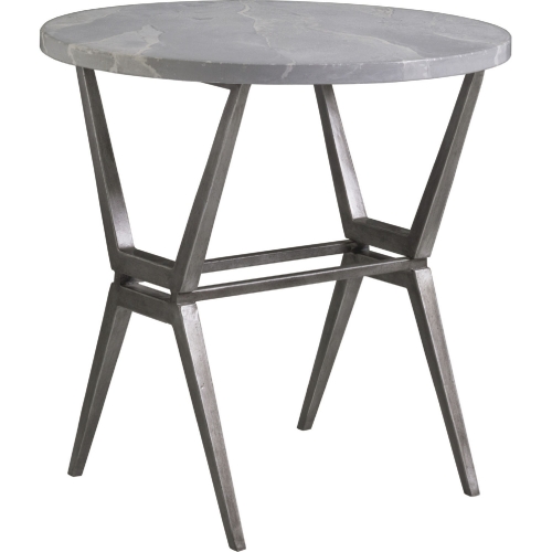 Cirro Round End Table in Gray Scagliola Stone & Iron