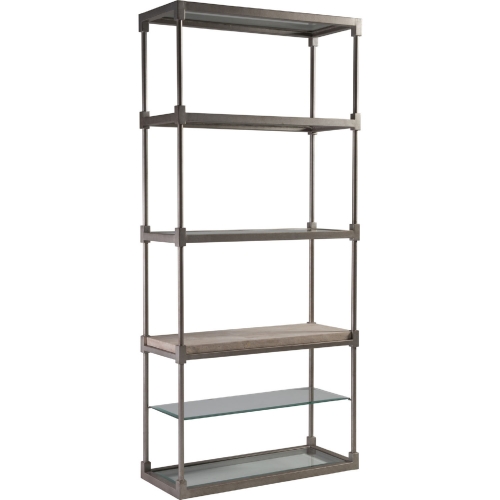 Topa Etagere Bookcase in Sand Travertine, Silver Leaf & Glass