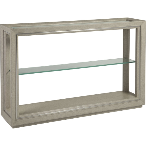 Zeitgeist Console Table in Wood, Linen & Tempered Glass