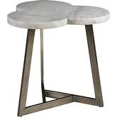 Aristo Clover End Table in Venetian White Marble & Antique Silver Iron