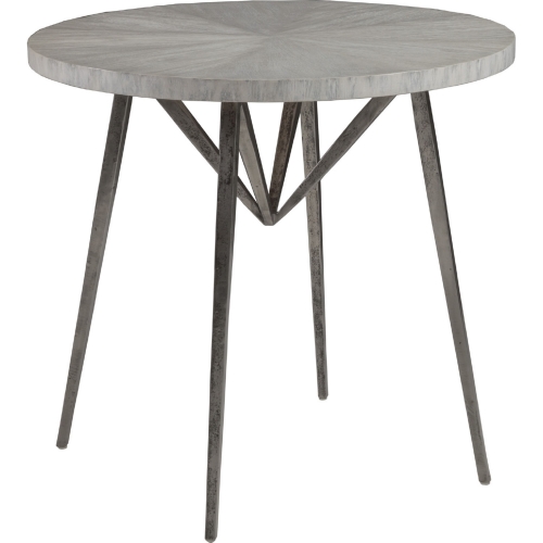 Alfie Round End Table in Ceruse Gray Wood & Iron