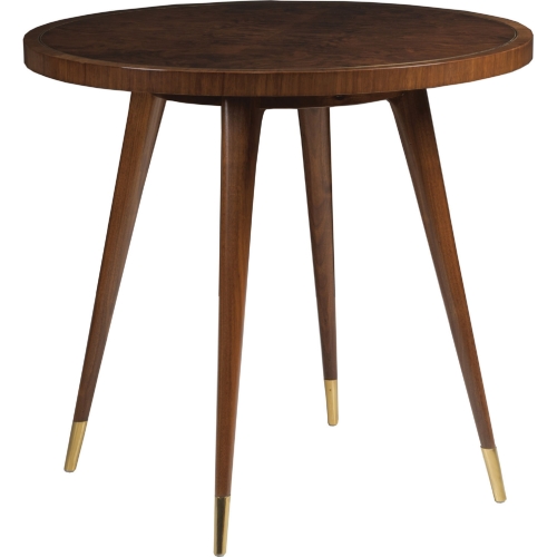 Marlowe Round End Table in Walnut Veneer & Brass