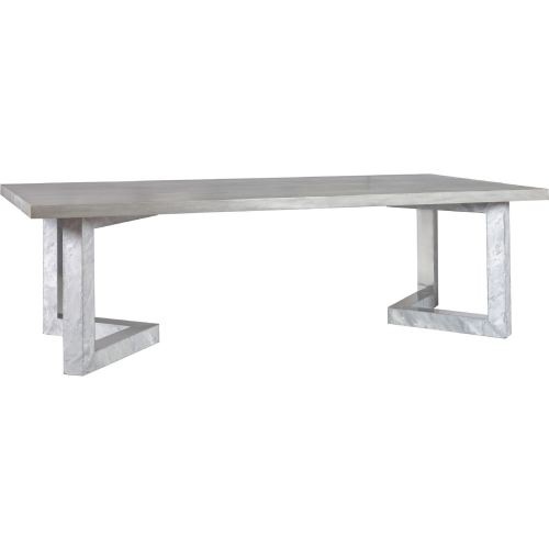 Heller Dining Table in White Gray Stone, Metal & Wood