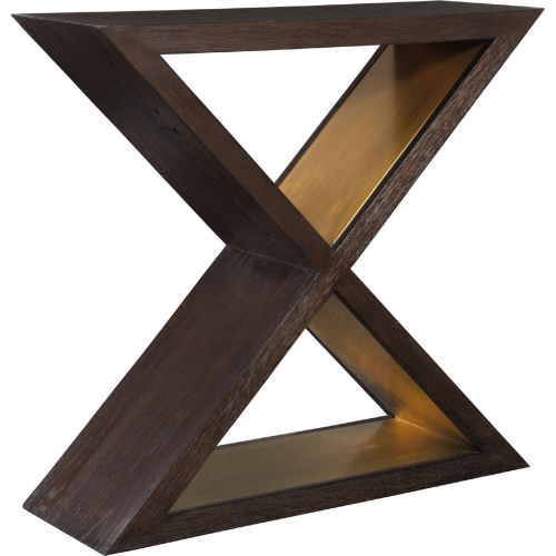 Verbatim X Console Table in Brown & Ceruse Wood & Brass