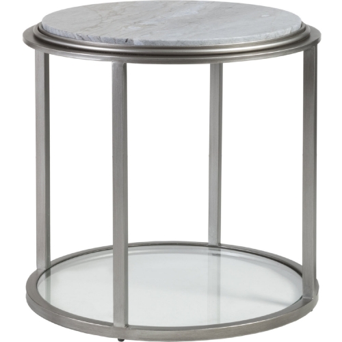 Treville Round End Table in Blue Forest Marble, Iron & Glass