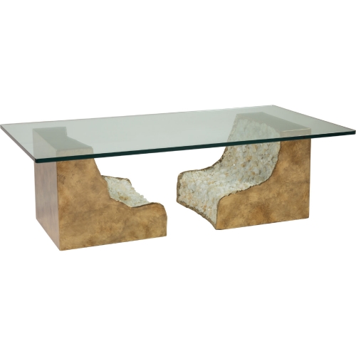 Apricity Cocktail Coffee Table in Bronze, Crushed White Stone & Glass