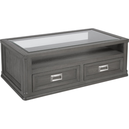 Appellation 52" Cocktail Coffee Table in Brushed Gray Wood & Glass