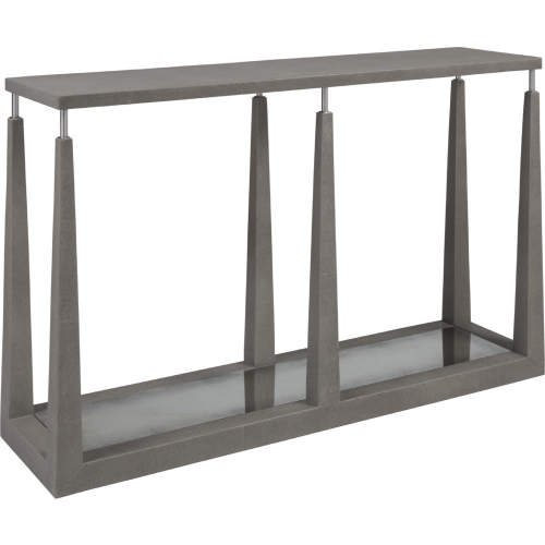 Ascension Console Table in Gray Faux Shagreen, Antique Mirror & Stainless