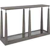 Ascension Console Table in Gray Faux Shagreen, Antique Mirror & Stainless