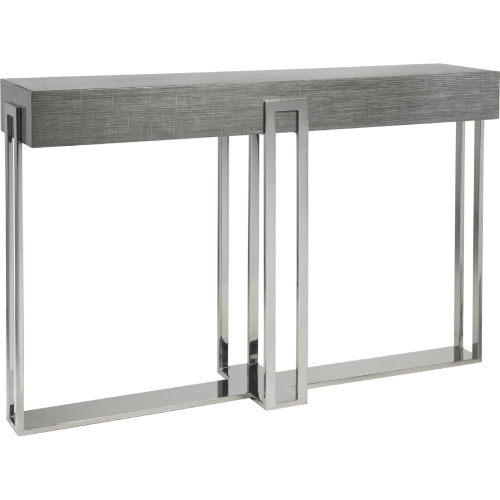 Iridium Console Table in Gray Silver Wood & Stainless