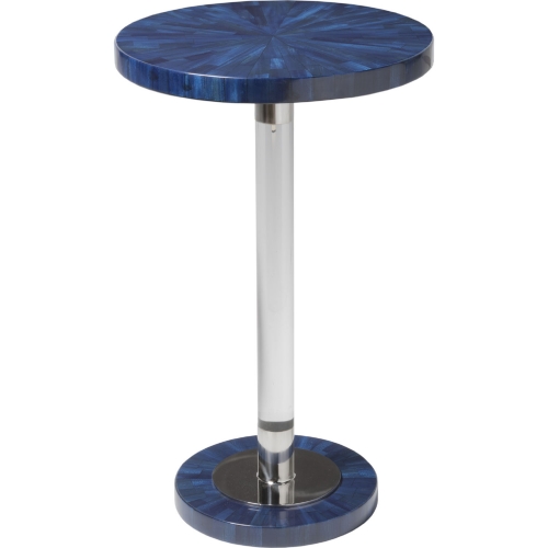 Invicta Round Spot End Table in Navy Blue Wood & Clear Acrylic