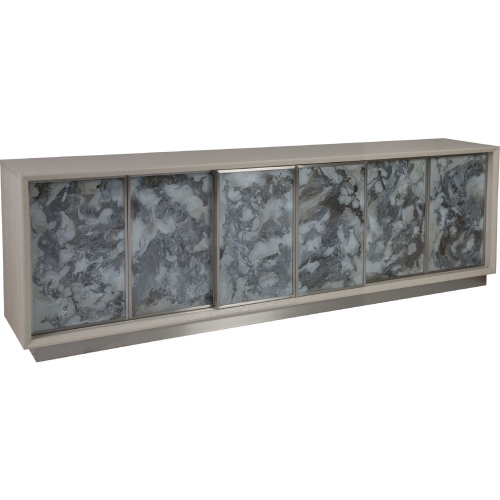 Metaphor 100" Media Console TV Stand in Sandblasted Wood & Painted Glass