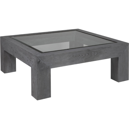 Accolade Cocktail Table in Distressed Carbon Gray Oak Veneer & Glass