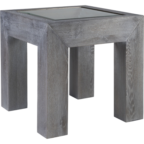 Accolade End Table in Distressed Carbon Gray Oak Veneer & Glass