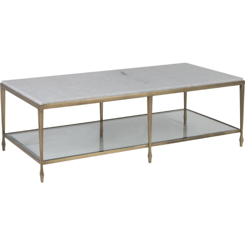 Sashay Cocktail Coffee Table in Gold Leaf, Marble & Glass