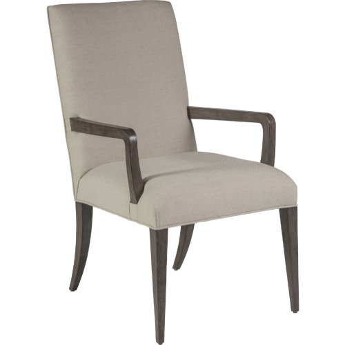 Madox Dining Arm Chair in Greige Fabric & Antico Brown Finish (Set of 2)