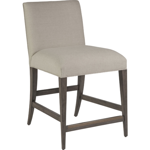 Madox Low Back Counter Stool in Greige Fabric & Antico Brown Finish