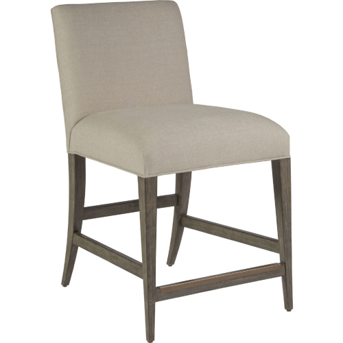 Madox Low Back Counter Stool in Greige Fabric & Brushed Gray Finish