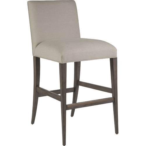 Madox Low Back Bar Stool in Greige Fabric & Antico Brown Finish