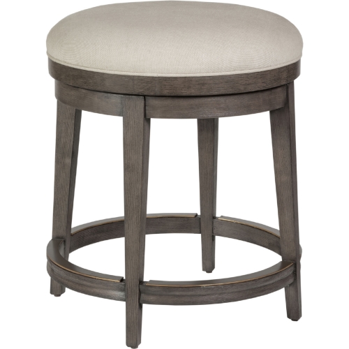 Cecile Backless Swivel Counter Stool in Greige Fabric & Antico Brown Finish