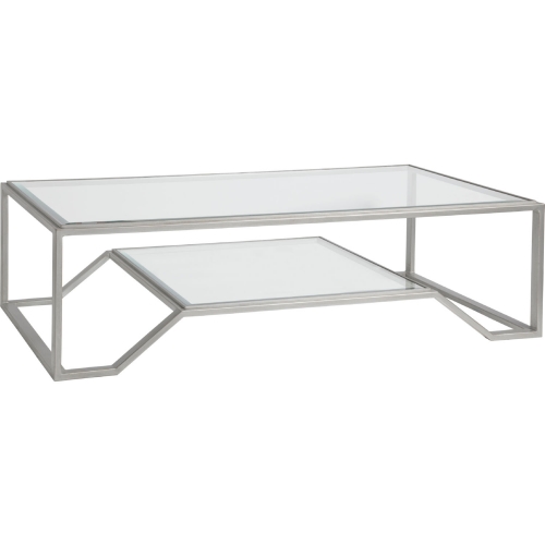 Byron Cocktail Coffee Table in Antique Silver Metal & Glass