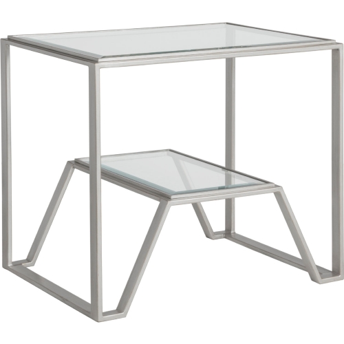 Byron End Table in Antique Silver Metal & Glass