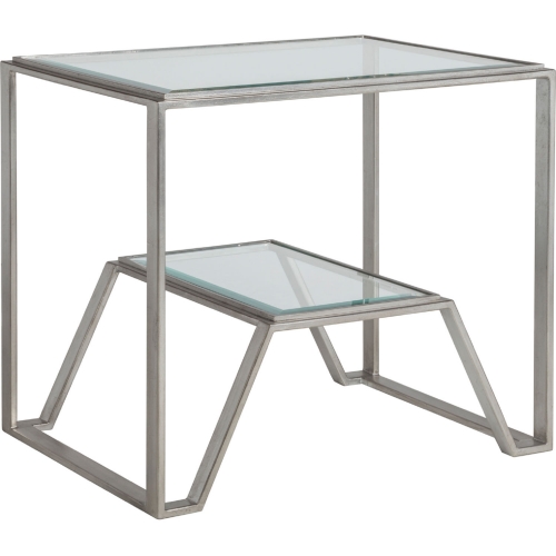 Byron End Table in Silver Leaf Metal & Glass