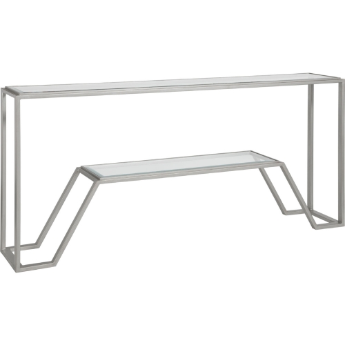 Byron Console Table in Antique Silver Metal & Glass