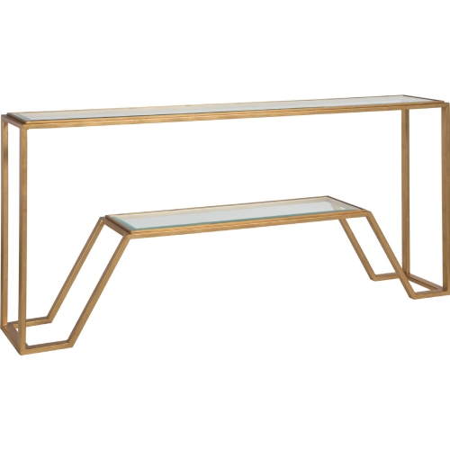 Byron Console Table in Gold Leaf Metal & Glass