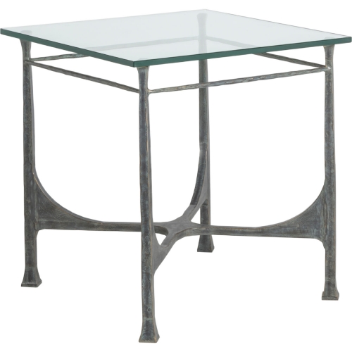 Bruno Square End Table in Iron Metal & Glass