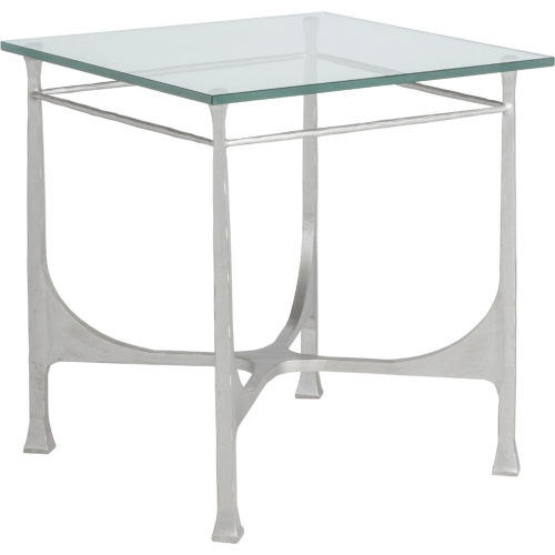 Bruno Square End Table in Antique Silver Metal & Glass