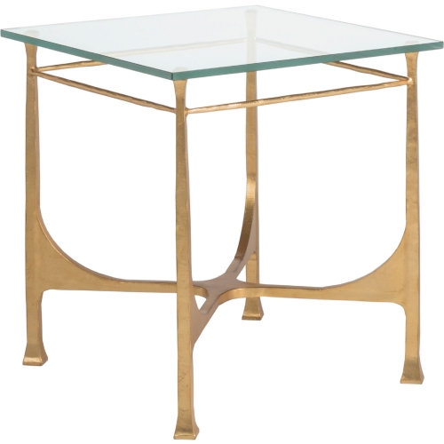 Bruno Square End Table in Gold Leaf Metal & Glass