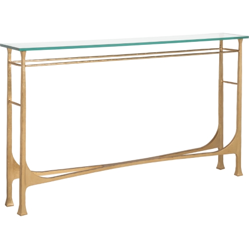 Bruno Console Table in Gold Leaf Metal & Glass