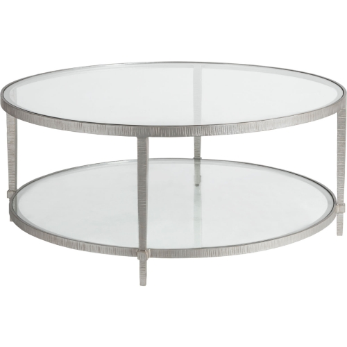 Claret Round Cocktail Table in Antique Silver Metal & Glass