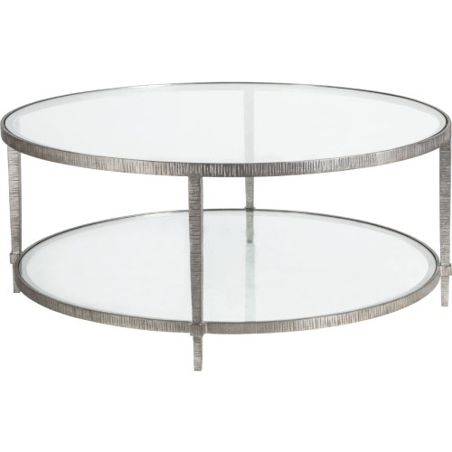 Claret Round Cocktail Table in Silver Leaf Metal & Glass