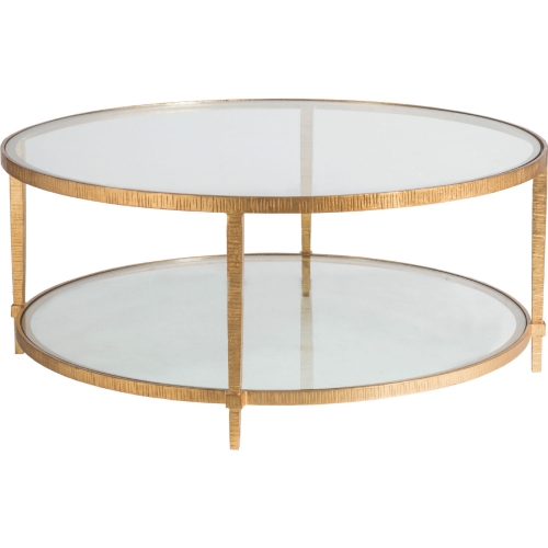 Claret Round Cocktail Table in Gold Leaf Metal & Glass