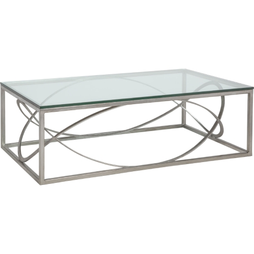 Ellipse Cocktail Coffee Table in Silver Leaf Metal & Glass