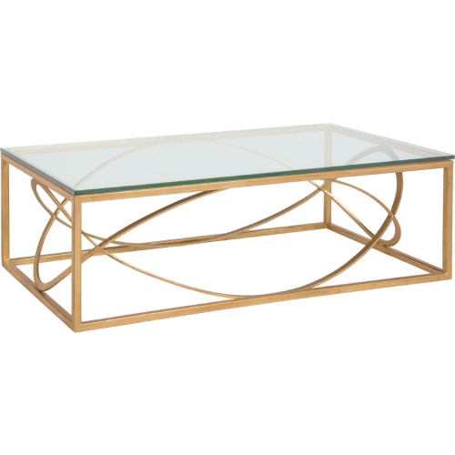 Ellipse Cocktail Coffee Table in Gold Leaf Metal & Glass