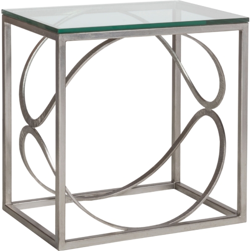 Ellipse End Table in Silver Leaf Metal & Glass