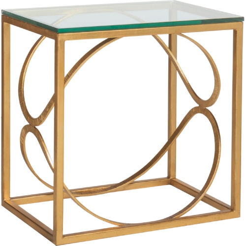 Ellipse End Table in Gold Leaf Metal & Glass