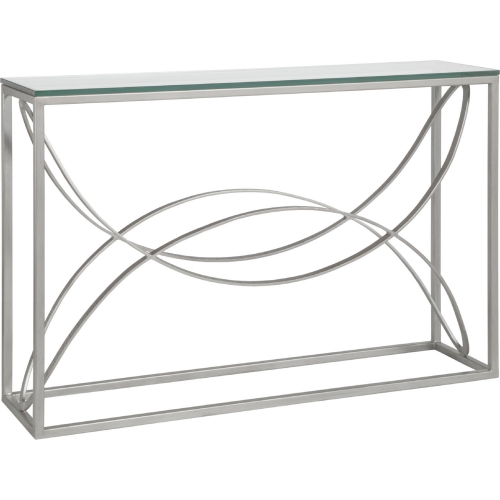 Ellipse Console Table in Antique Silver Metal & Glass