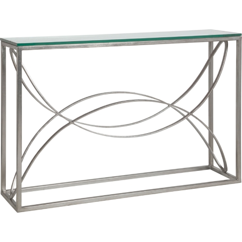 Ellipse Console Table in Silver Leaf Metal & Glass