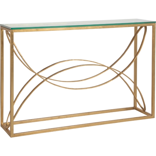 Ellipse Console Table in Gold Leaf Metal & Glass