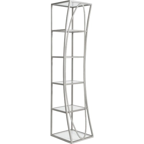 Ellipse Slim Etagere Bookcase in Antique Silver Metal & Glass