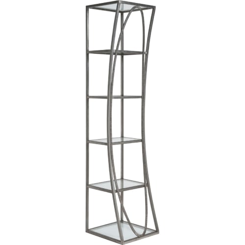 Ellipse Slim Etagere Bookcase in Silver Leaf Metal & Glass