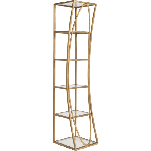 Ellipse Slim Etagere Bookcase in Gold Leaf Metal & Glass